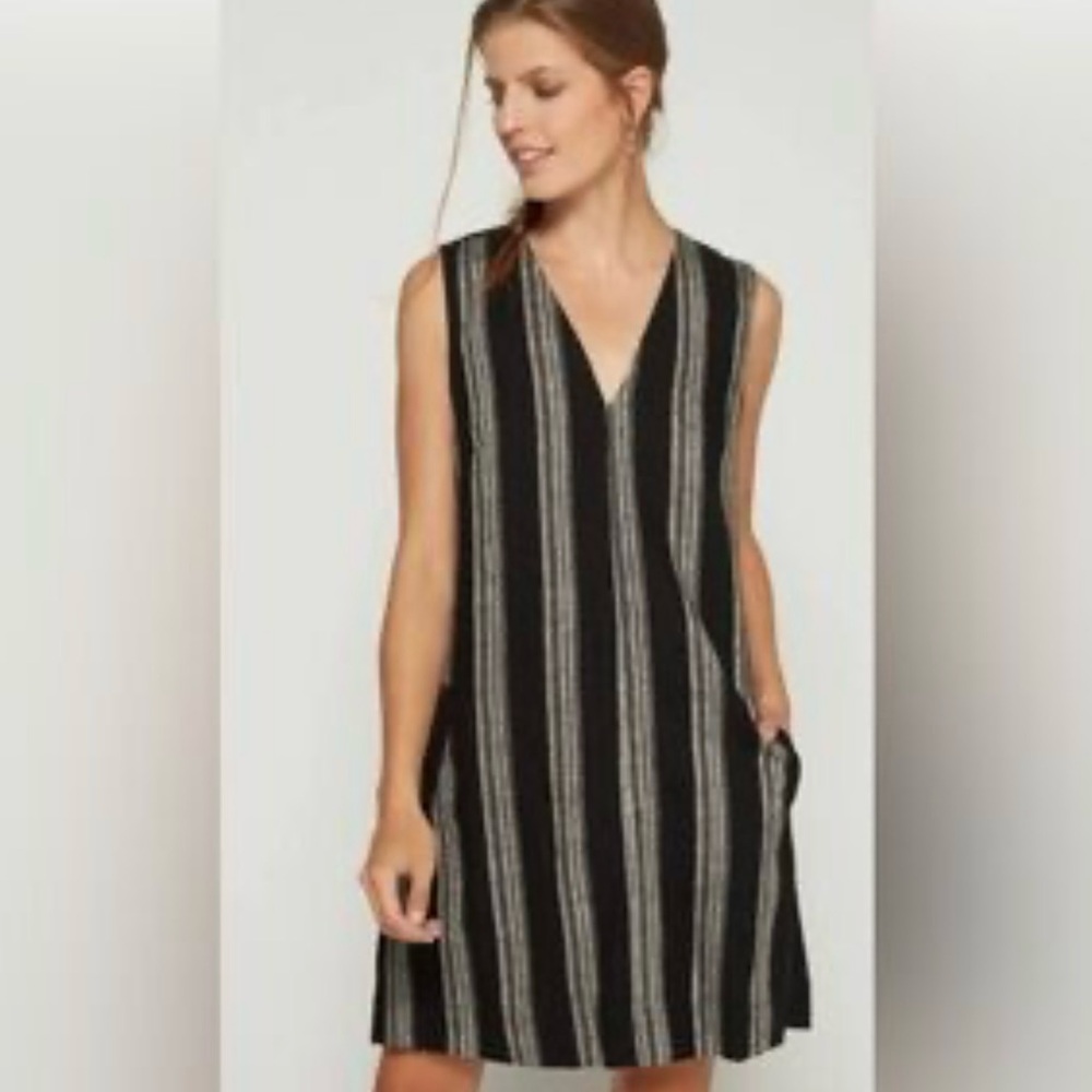 Gap Sleeveless Striped Black & white Linen Sheath Dress Sz S Minimalist Preppy